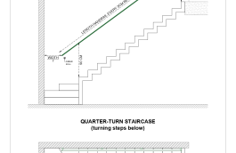 Opmeten van een handrail bij een kwartdraai beneden